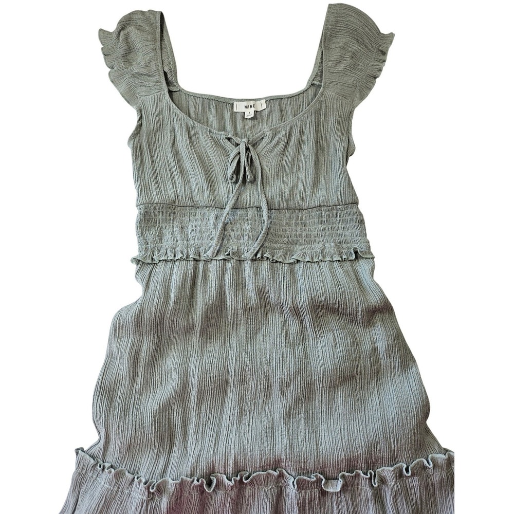 MINE Sage Green Smocked Tiered Ruffle Boho Milkmaid cottagecore‎ dress Small
